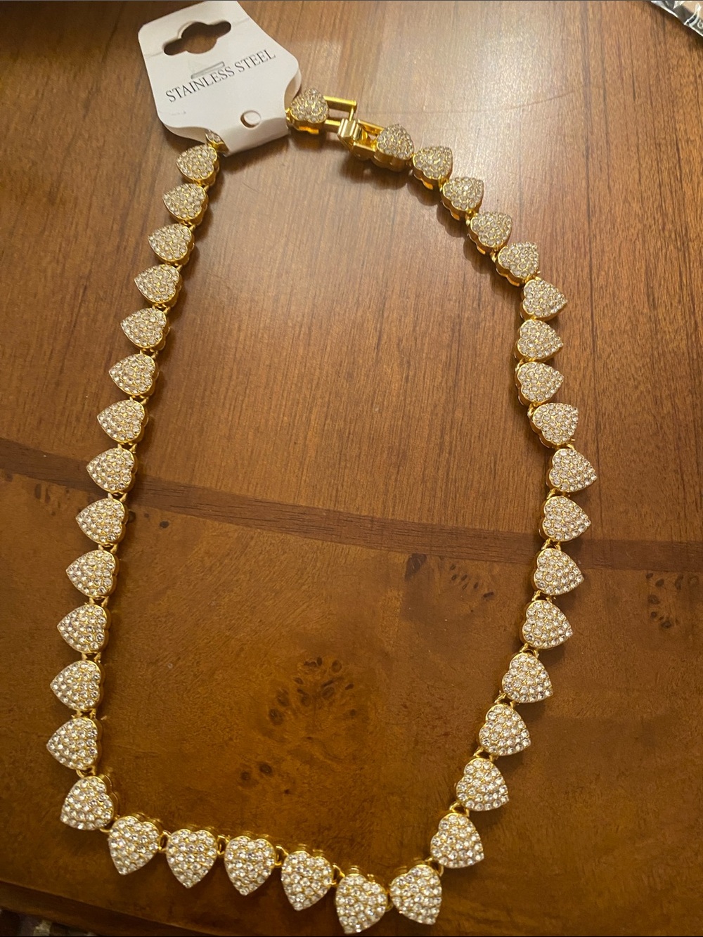 Fashion Jewelry Gold Heart Pavé Link Necklace